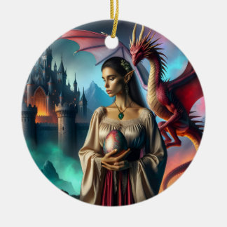Ornamento De Cerâmica Elf segurando um ovo dragão