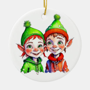 Ornamento De Cerâmica Elfo de Natal Antigo Personalizado