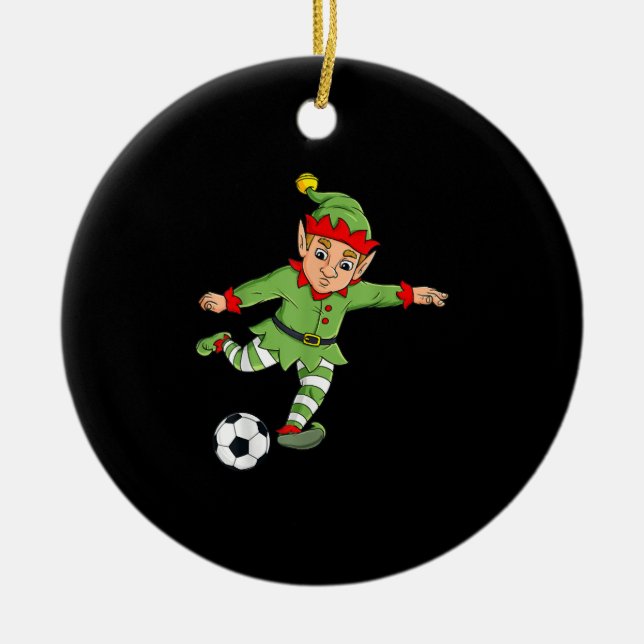 Ornamento De Cerâmica Elfo de Natal Bicking Soccer Ball Meninas Engraçad (Frente)
