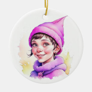 Ornamento De Cerâmica Elfo de Natal Vintage Personalizado