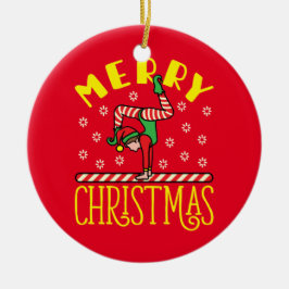 Ornamento De Cerâmica Elfo do ginásio no Natal da ginástica Beam