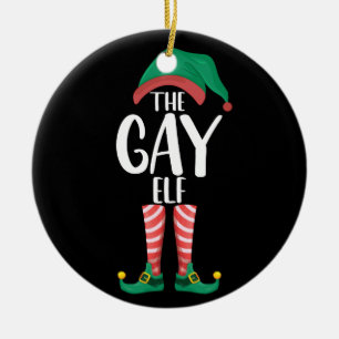 Ornamento De Cerâmica Elfo Gay LGTBQ Festa de Natal da Família Correspon