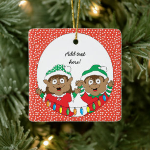 Ornamento De Cerâmica Elfos de Natal de Cor