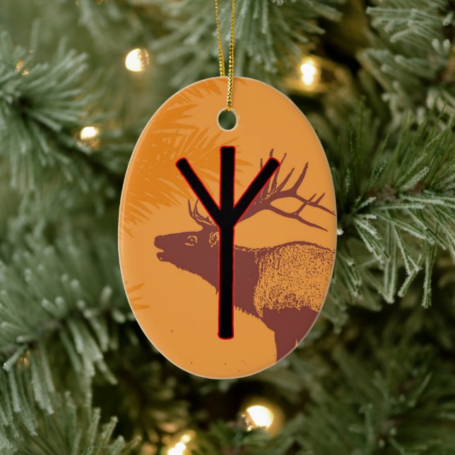 Ornamento De Cerâmica Elhaz Viking Rune Yule Ornament - Proteção! (Árvore)