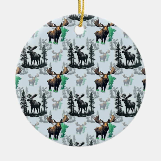 Ornamento De Cerâmica Elk Moose Antlers Deer Pattern Design (Frente)