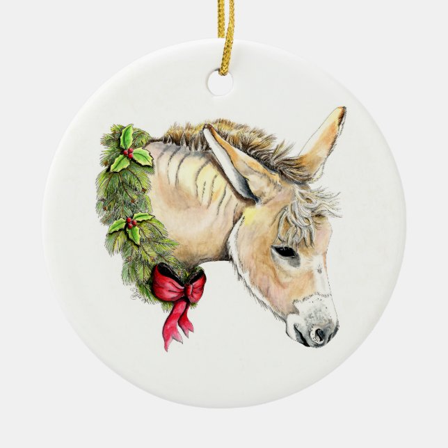 Ornamento De Cerâmica Ella, o Donkey Natal (Frente)