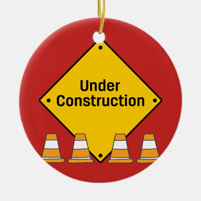 Ornamento De Cerâmica Em Construção com Cones com Nome (Frente)