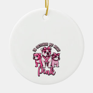 Ornamento De Cerâmica Em Outubro Nós Vestimos Rosa � Cães Bonitos de Hal