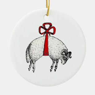 Ornamento De Cerâmica Emblem de repouso de ovelhas com velo heráldico