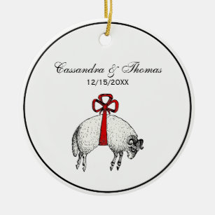 Ornamento De Cerâmica Emblem de repouso de ovelhas com velo heráldico