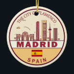 Ornamento De Cerâmica Emblem de Skyline da Cidade da Espanha de Madrid<br><div class="desc">Design de arte colorida e minimalista de Madrid,  com monumentos e marcos da cidade em Espanhas.</div>