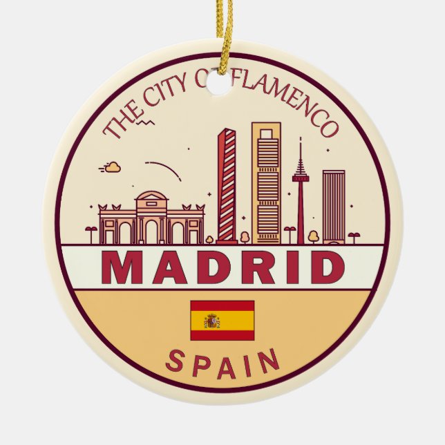Ornamento De Cerâmica Emblem de Skyline da Cidade da Espanha de Madrid (Frente)