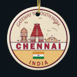 Ornamento De Cerâmica Emblem Skyline Cidade de Chennai Índia<br><div class="desc">Design de arte colorida e minimalista de Chennai,  apresentando monumentos e marcos da cidade na Índia.</div>