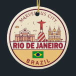 Ornamento De Cerâmica Emblema da Cidade do Brasil no Rio de Janeiro<br><div class="desc">Design de arte colorida e minimalista carioca,  com monumentos e marcos da cidade no Brasil.</div>