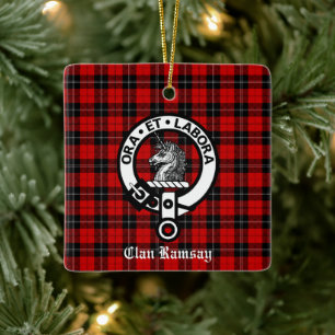 Ornamento De Cerâmica Emblema da Crista e Tartã Personalizado do Clã Ram