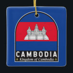 Ornamento De Cerâmica Emblema de bandeira do Camboja: Vintagem em Desvio<br><div class="desc">O Camboja afligiu o emblema com a bandeira e o casaco de armas.</div>