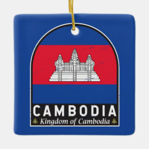 Ornamento De Cerâmica Emblema de bandeira do Camboja: Vintagem em Desvio
