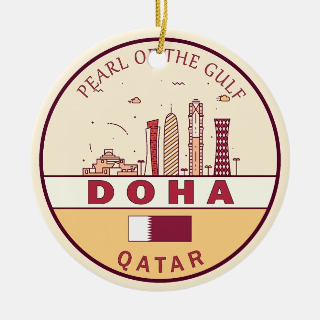 Ornamento De Cerâmica Emblema de Skyline Cidade do Qatar de Doha (Frente)