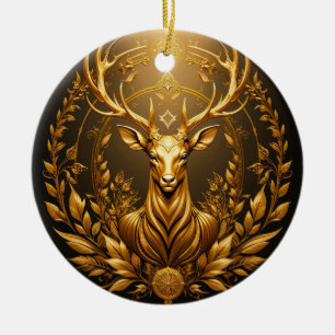 Ornamento De Cerâmica Emblema de Veado Dourado