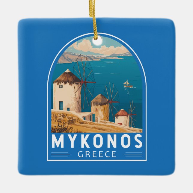 Ornamento De Cerâmica Emblema de Viagem de Grécia do Mykonos (Frente)