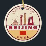 Ornamento De Cerâmica Emblema do Skyline na Cidade de Beijing China<br><div class="desc">Design de arte colorida e minimalista de Pequim,  com monumentos e marcos da cidade na China.</div>
