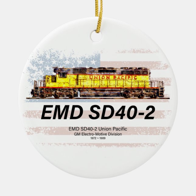 Ornamento De Cerâmica EMD SD40-2 Locomotiva Diesel. bandeira americana (Frente)