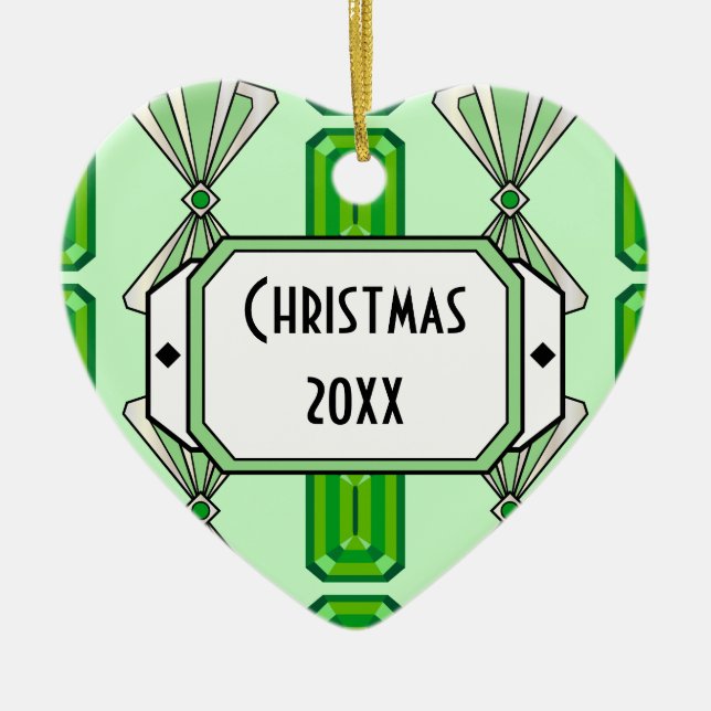 Ornamento De Cerâmica Emerald Deco Stripe (Frente)