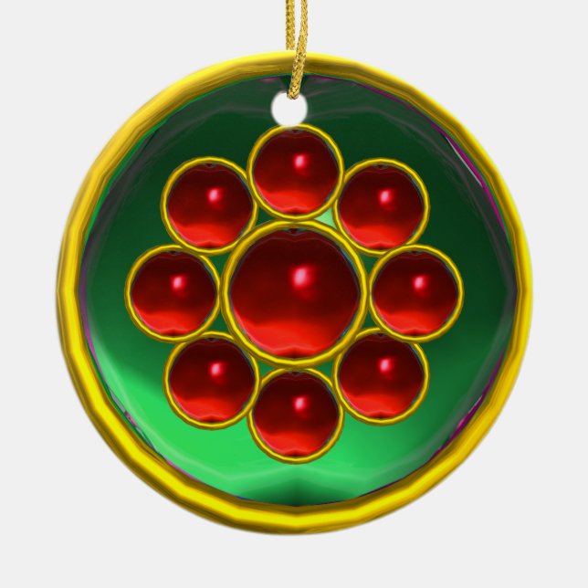 ORNAMENTO DE CERÂMICA EMERALD GREEN;RED RUBY GEMSTONE MON (Frente)