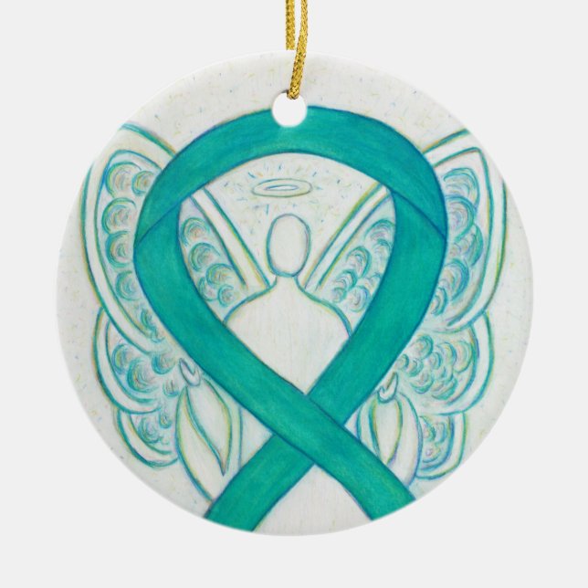 Ornamento De Cerâmica Emerald Green Sensibence Ribbon Angel Art Ornaings (Frente)
