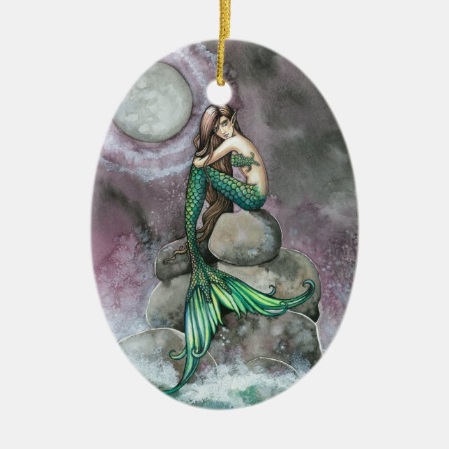 Ornamento De Cerâmica Emerald Mermaid Fantasy Art Ornament (Frente)