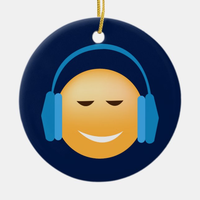 Ornamento De Cerâmica Emoji com fones de ouvido (Frente)