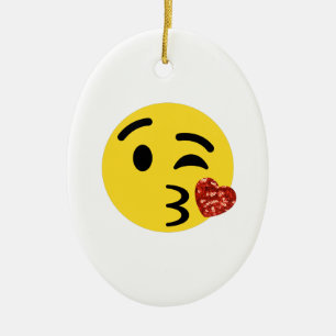Ornamento De Cerâmica emoji de beijo brilhante
