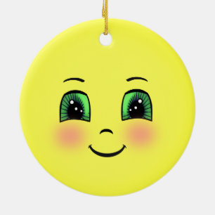 Ornamento De Cerâmica Emoji de Rosto Feliz Sol Fofo