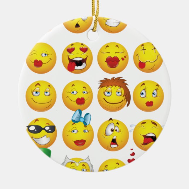 Ornamento De Cerâmica Emoji engraçado enfrenta sorrisos impressionantes (Frente)