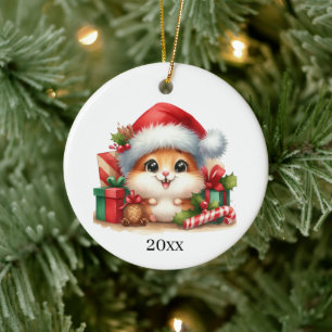 Ornamento De Cerâmica Encaixe o Hamster adicione data e mensagem Natal
