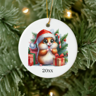 Ornamento De Cerâmica Encaixe o Hamster adicione data e mensagem Natal
