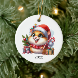 Ornamento De Cerâmica Encaixe o Hamster adicione data e mensagem Natal