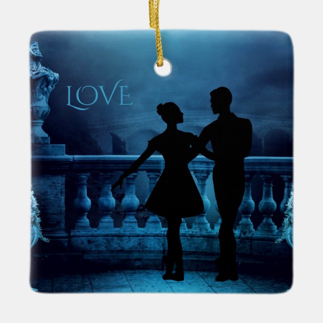 Ornamento De Cerâmica Encantando Fantasy Ballerina Casal de dança (Frente)
