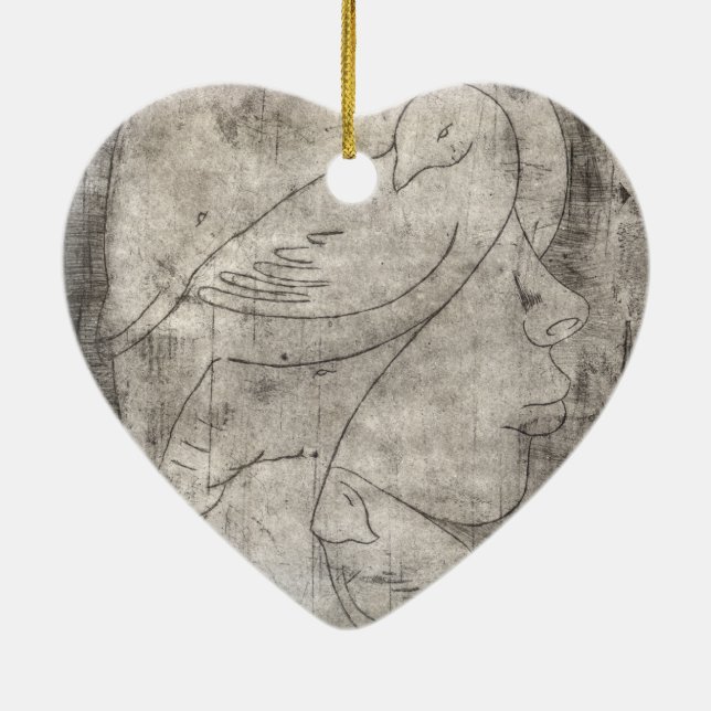 Ornamento De Cerâmica Encantando Impressão Negra e Branca: Menina Entre (Verso)