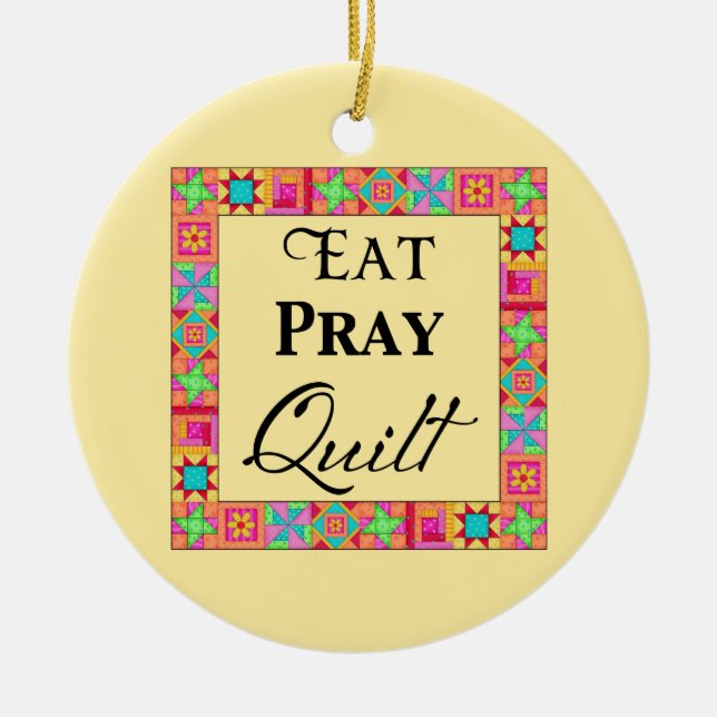 Ornamento De Cerâmica Encerrar Blocos Borda Comer Reze Amarelo (Frente)