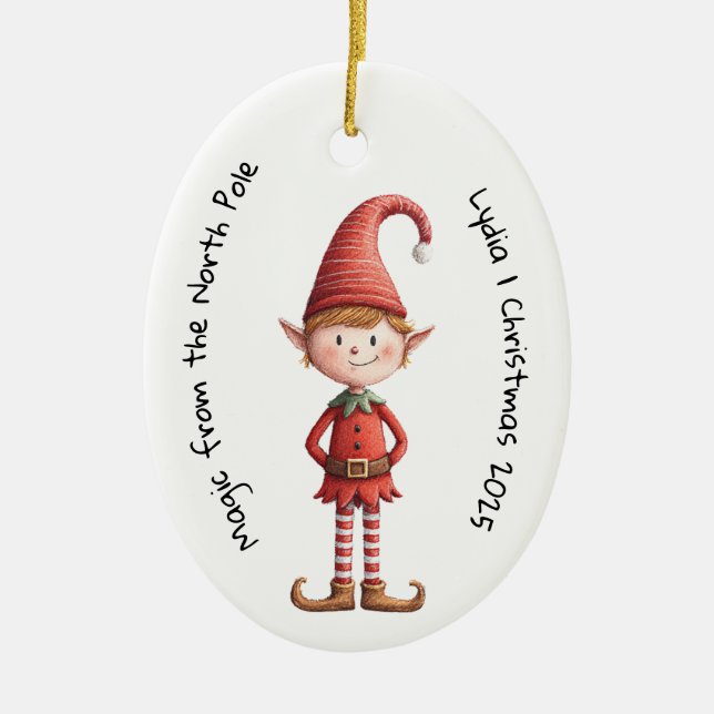 Ornamento De Cerâmica Enchanted Elf | North Pole Christmas Magic (Frente)