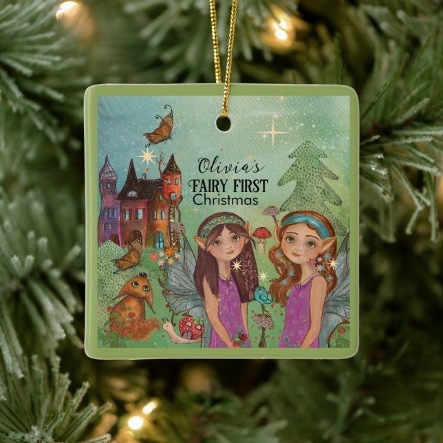Ornamento De Cerâmica Enchanted Woodland Fairy First Christmas (Árvore)