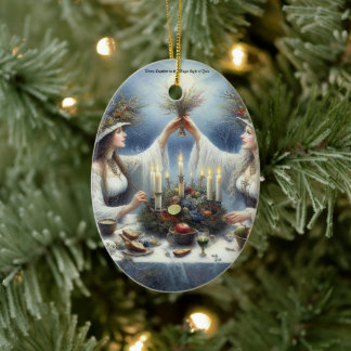 Ornamento De Cerâmica Enchanted Yule Celebration Flat Holiday Card