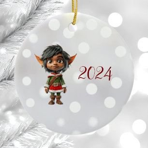 Ornamento De Cerâmica Encomenda de Elf Cerâmica de Natal Quiet Girl