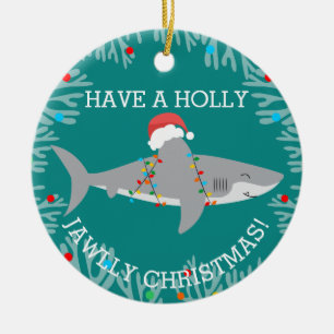 Ornamento De Cerâmica Encomenda Funny Shark Round Com Nome
