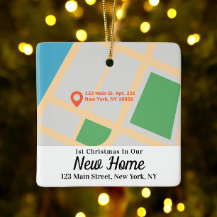 Ornamento De Cerâmica Endereço de Mapa Personalizado Primeiro Natal Novo