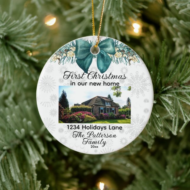 Ornamento De Cerâmica Endereço Personalizado da Nova Porta de Fotos Domé (Árvore)