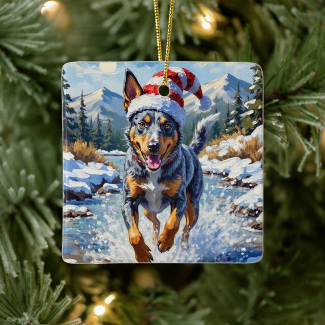 Ornamento De Cerâmica Energetic Blue Heeler Dog Winter Creek Christmas (Árvore)
