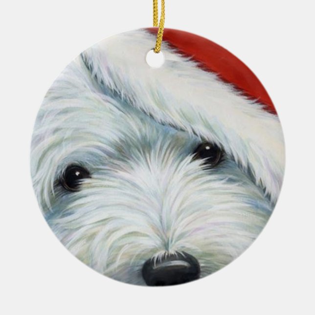 Ornamento De Cerâmica "Enfeites de natal de Westie do papai noel (Frente)