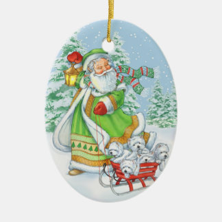 Ornamento De Cerâmica "Enfeites de natal do ruído alegre" de Westie por